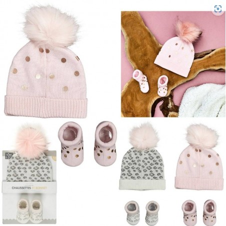 Set chaussettes + bonnet pompon "Girl"