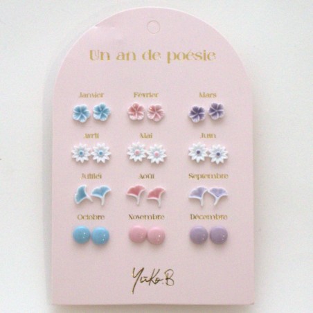 Boucles d'oreilles "Un an de poésie" - Pastel